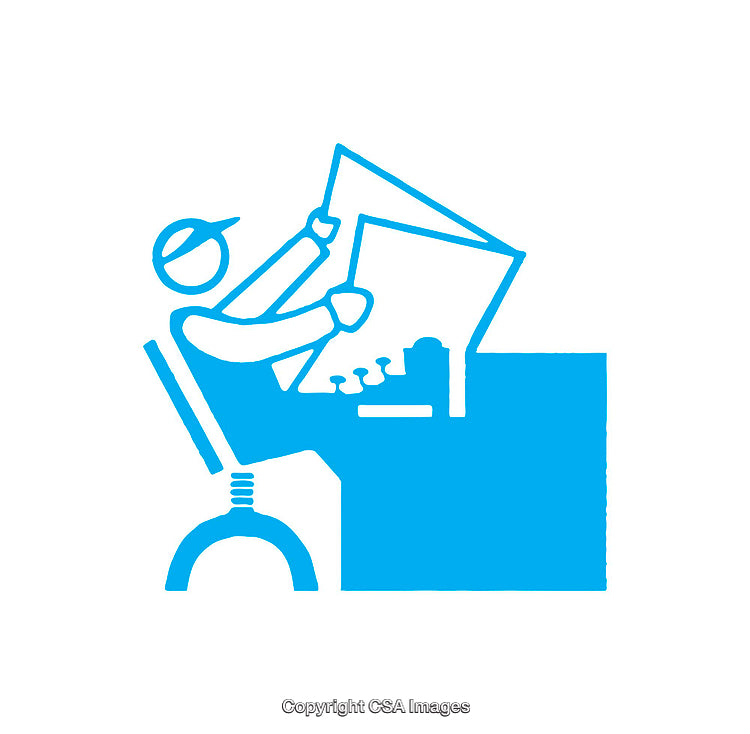 Engineering Draftsman Icon Highlighting Work Processes with Blue Design Theme