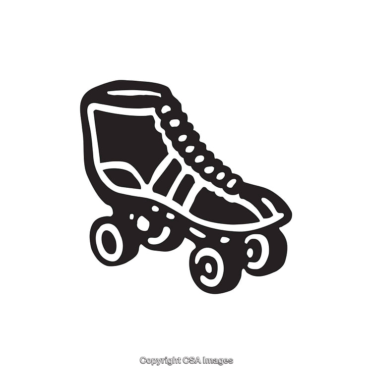 Black and White Roller Skate Illustration in Line Art