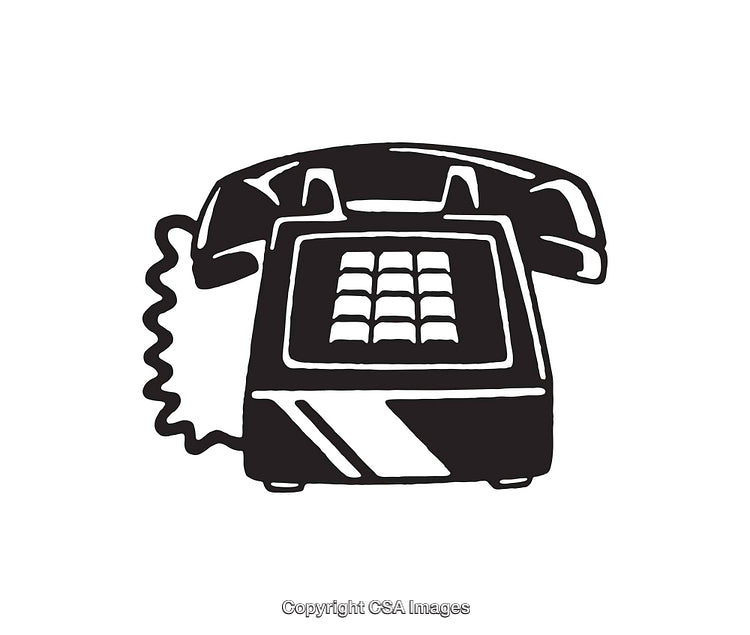Black and White Retro Telephone Line Art Illustration