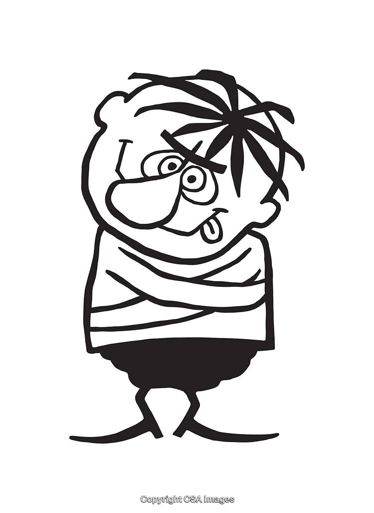 Black And White Line Art Illustration of a Quirky Character in Stripes