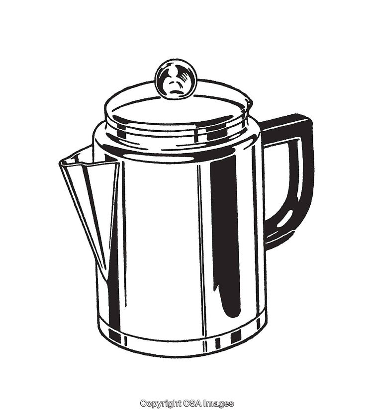 Black and White Line Art of a Traditional Coffee Pot