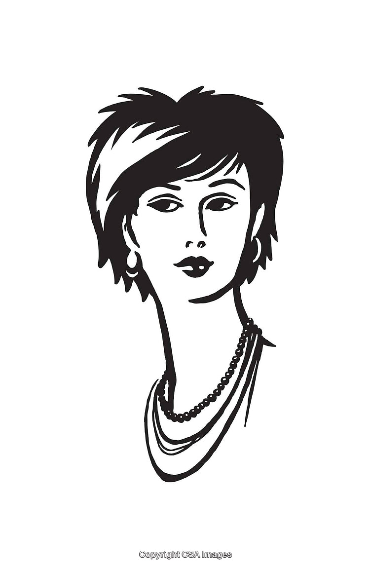 Black and White Line Art Portrait of Stylish Woman Wearing Jewelry