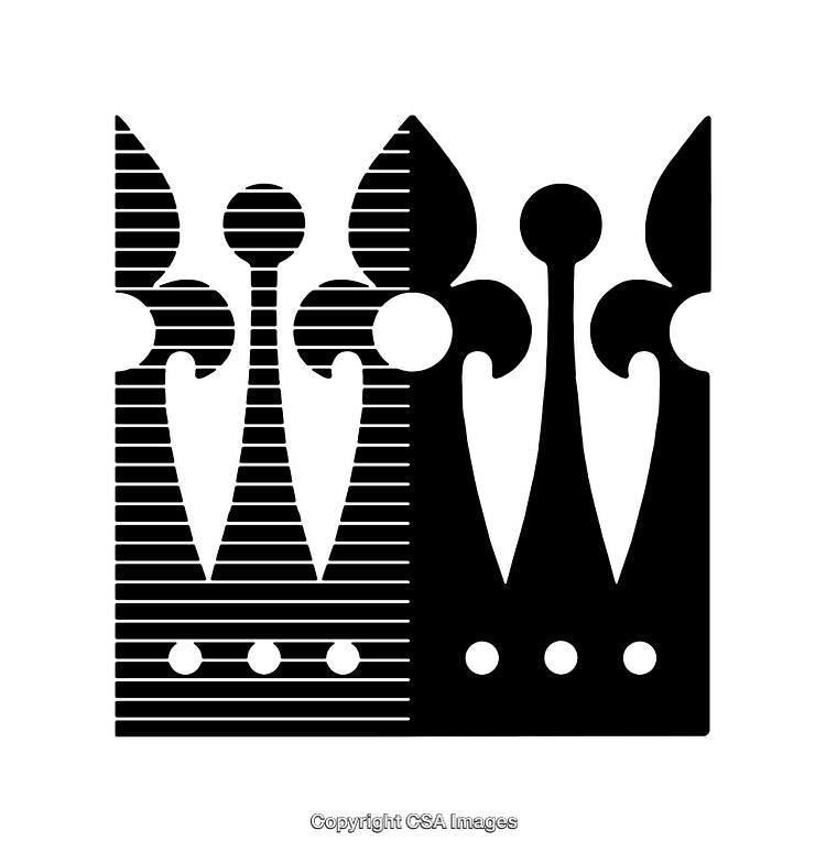 Decorative Black and White Crown Design with Intricate Line Art