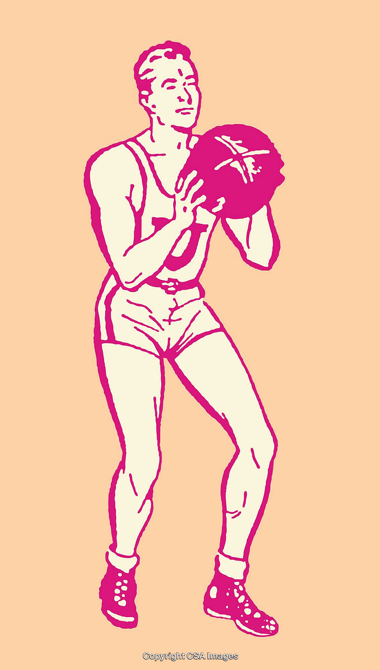 Vintage Line Art Illustration of a Basketball Player in Action