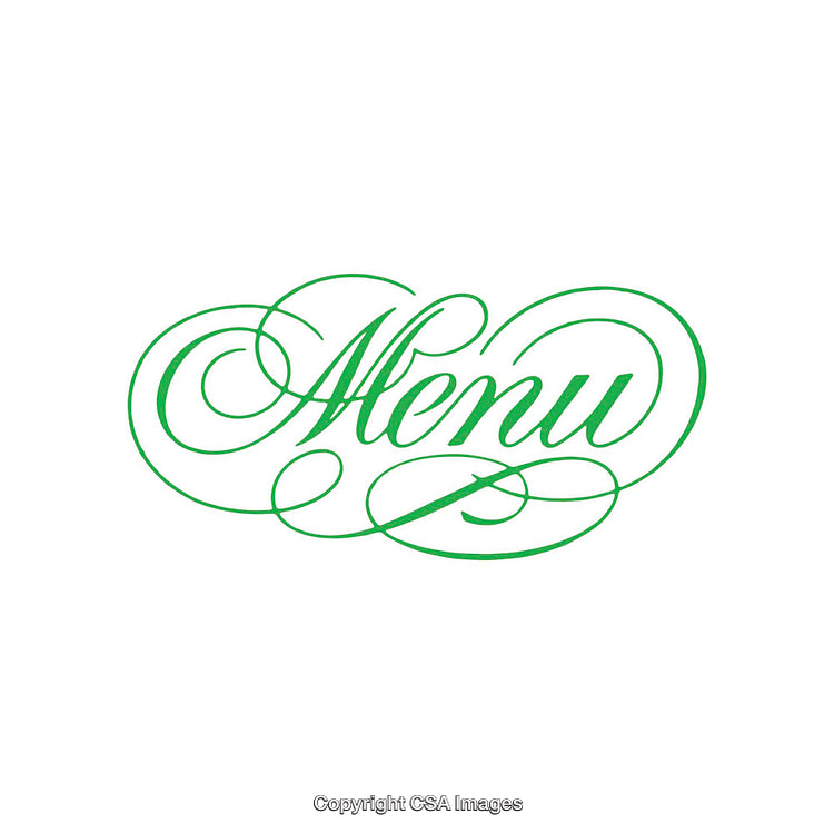 Elegant Typographic Illustration Featuring the Word 'Menu' in Decorative Green Font
