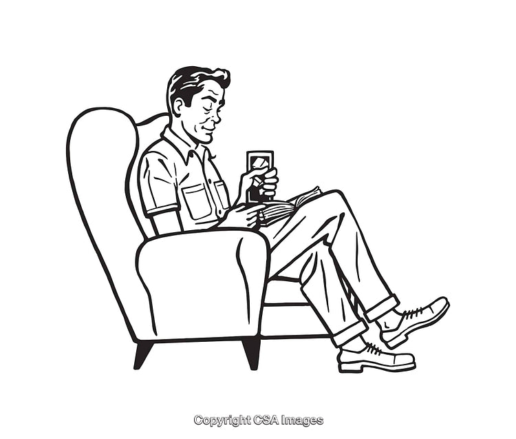 Person Relaxing in Chair Reading a Book and Holding a Beverage