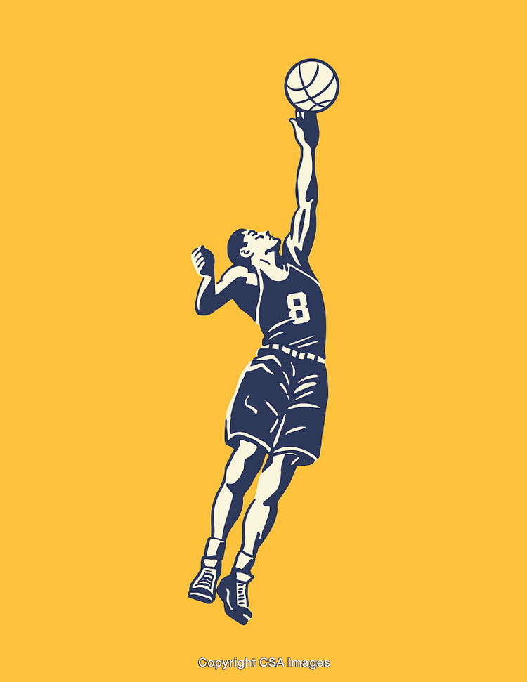 Dynamic Line Art Illustration of Basketball Player Reaching for the Ball