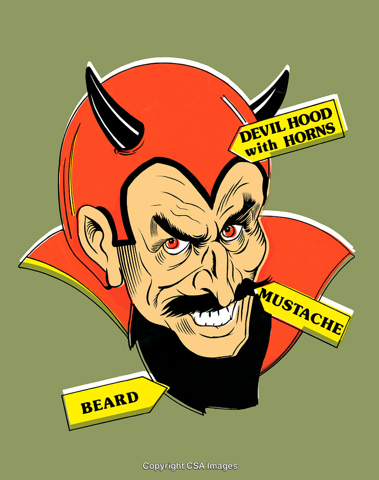 Artistic Illustration of a Devil Face with Horns and Facial Hair