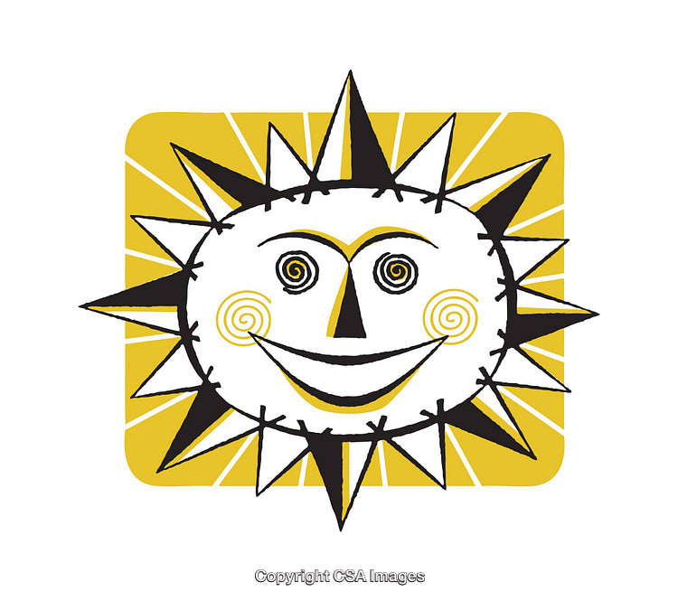 Colorful Illustration of a Smiling Sun with Stylized Features