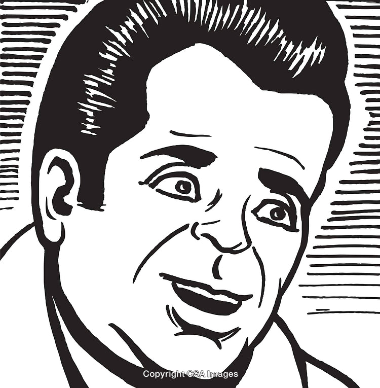 Black and White Retro Comic Style Portrait of Man With Expressive Face