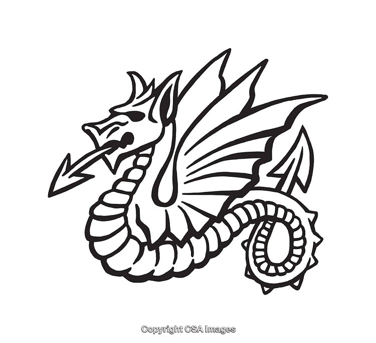Black and White Line Art of a Mythical Dragon Design