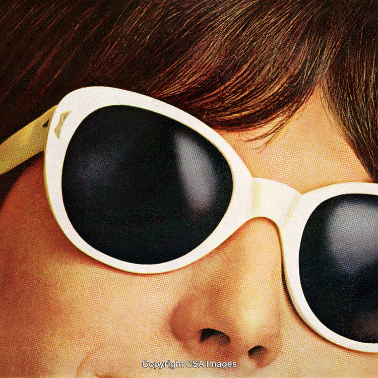 Retro Portrait Featuring Modern Sunglasses with White Frames in Vintage Styling