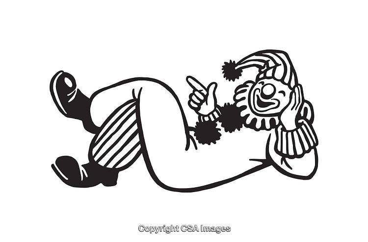 Black and White Line Art of a Clown in Humorous Pose