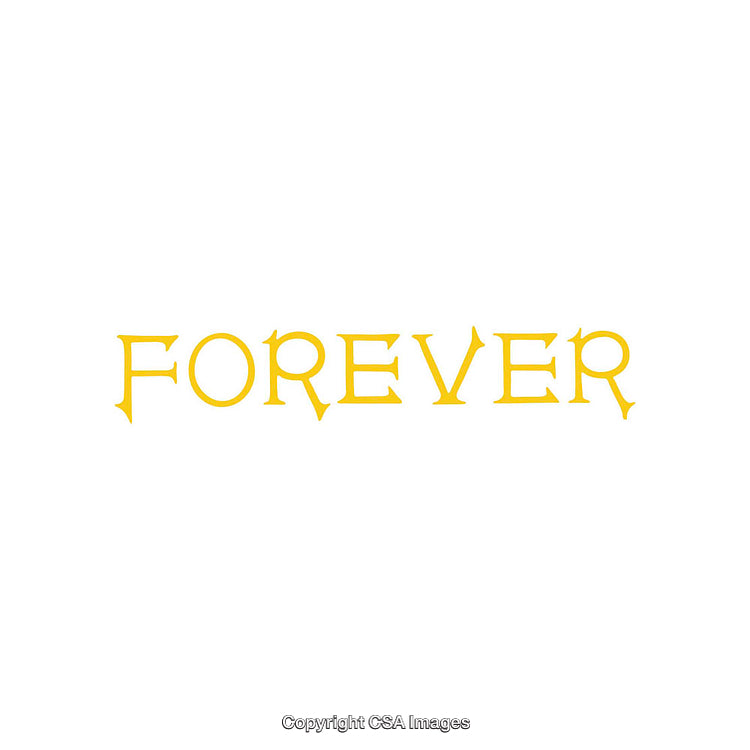 Yellow Stylized Typography Featuring the Word 'Forever' on White Background
