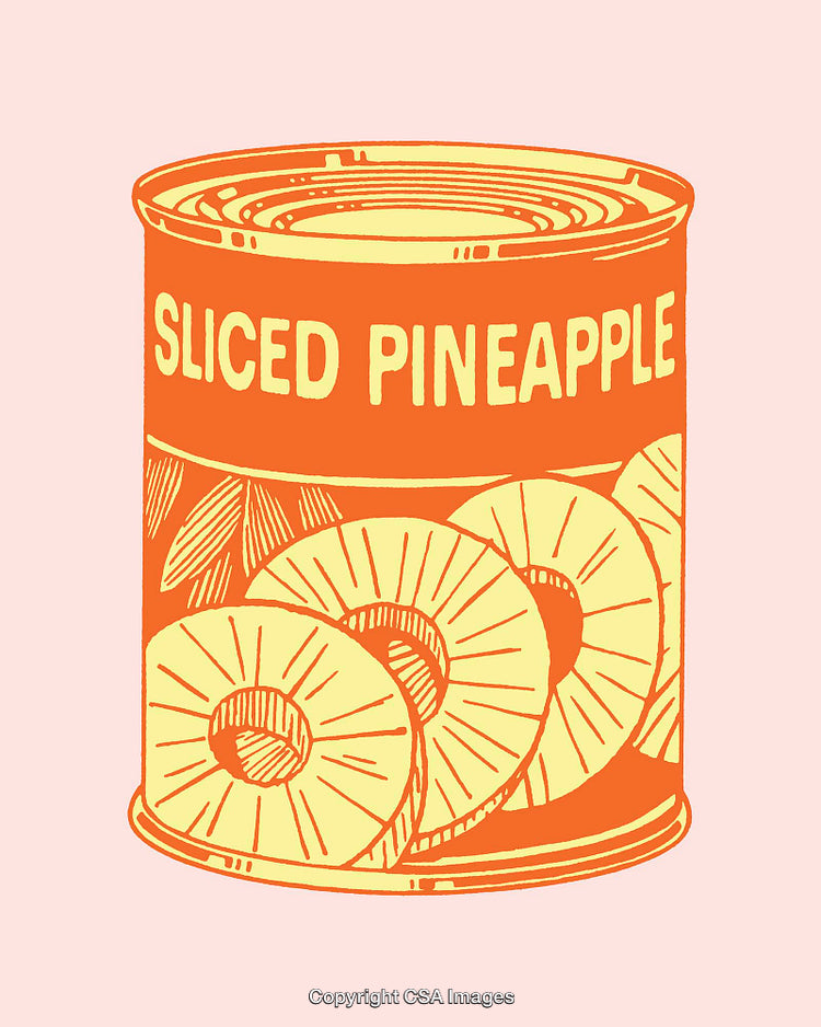 Vintage Line Art of Canned Pineapple Illustration on Colored Background