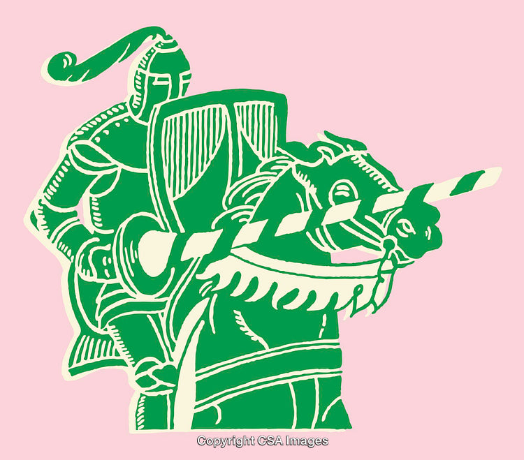 Colorful Knight and Horse Line Art Illustration on Pink Background
