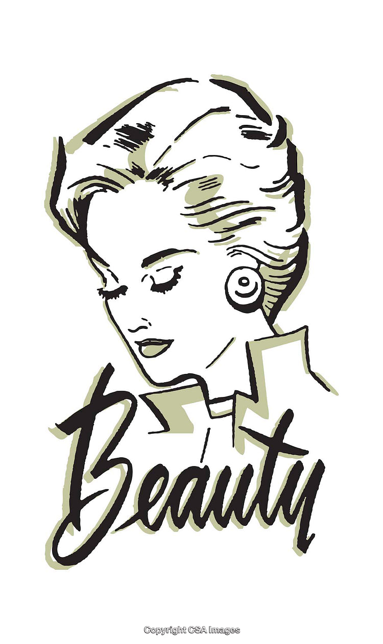Elegant Artistic Illustration of a Retro Woman with Beauty Typography