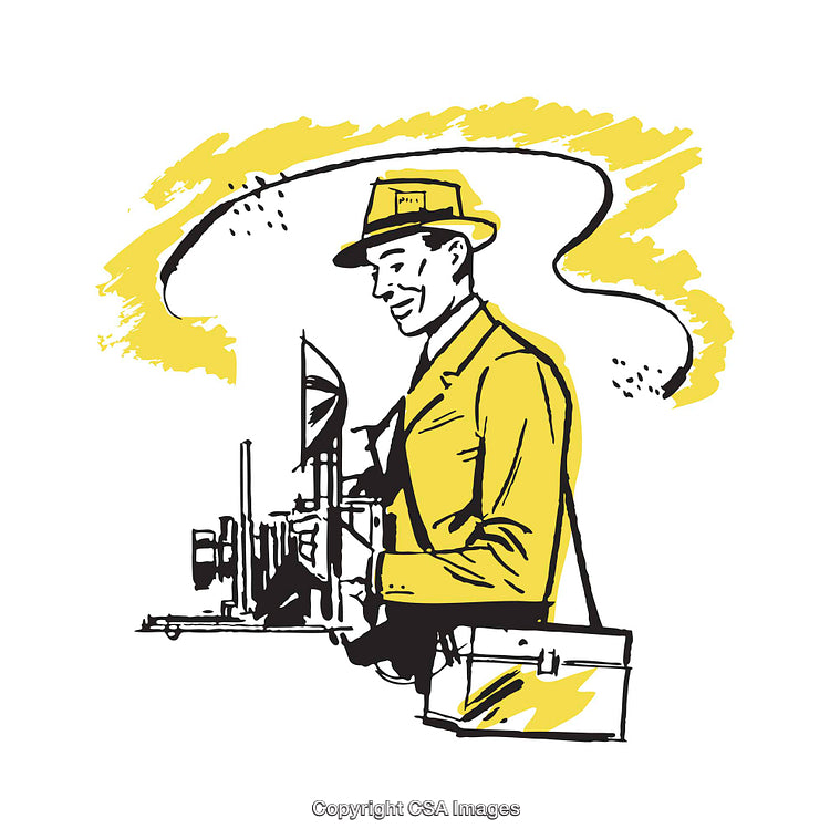 Vintage Illustration of a Businessman With Bright Yellow Accents