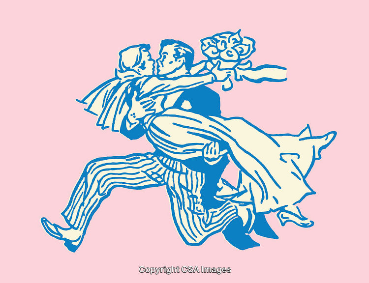 Colorful Line Art of Romantic Couple in Vintage Design Style