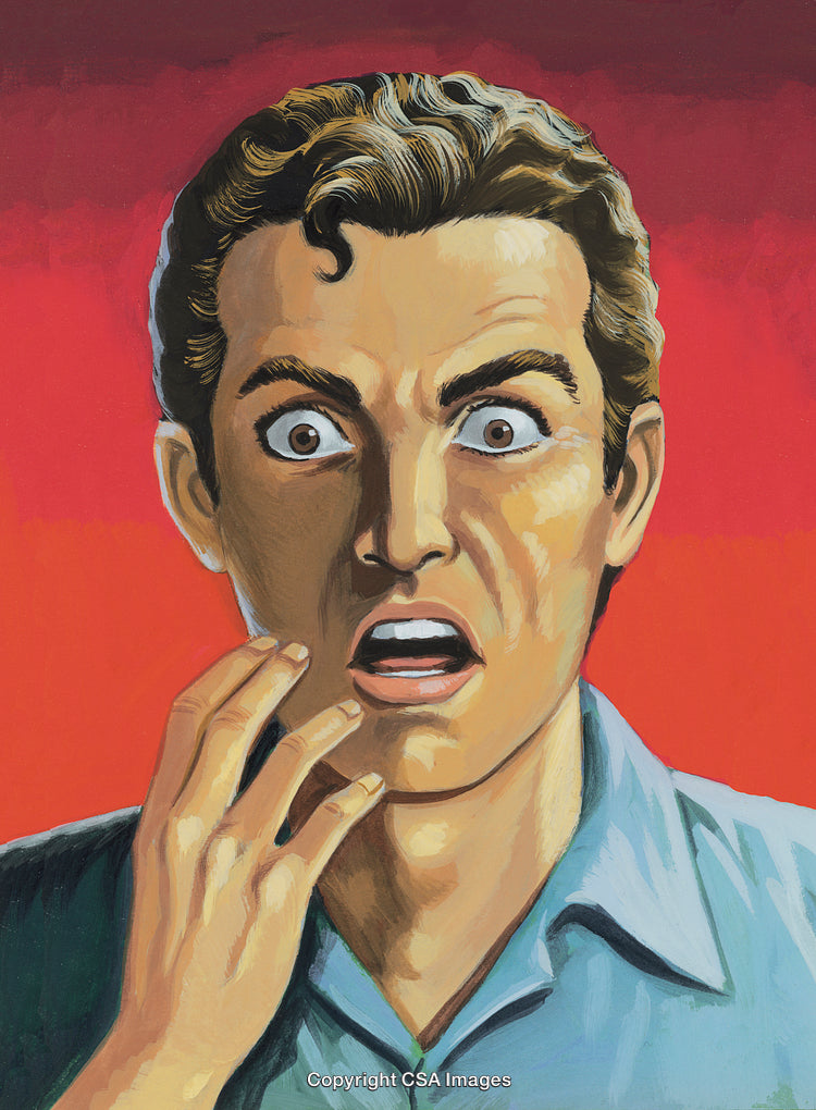Surprised Retro Man with Dramatic Expression on Red Background