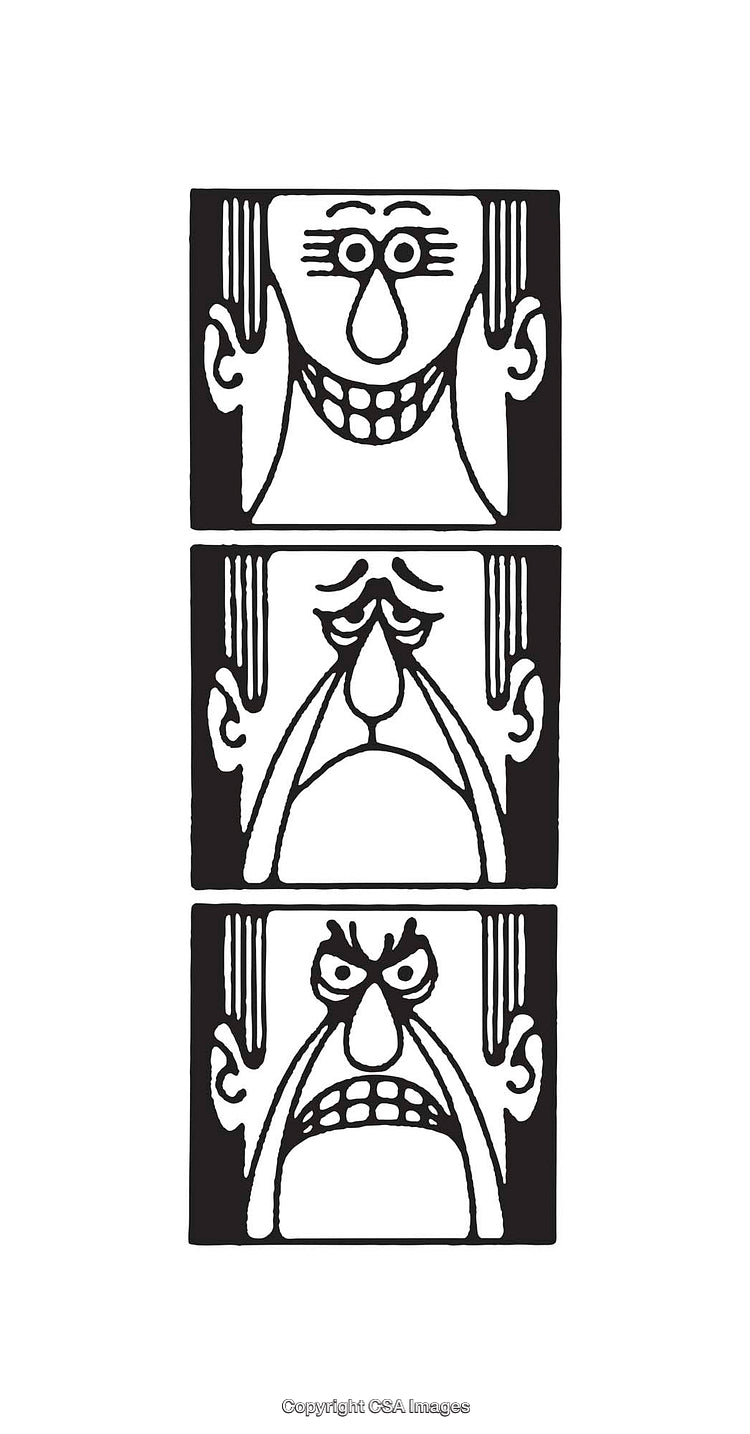 Black and White Line Art Illustrations Displaying Three Emotional States