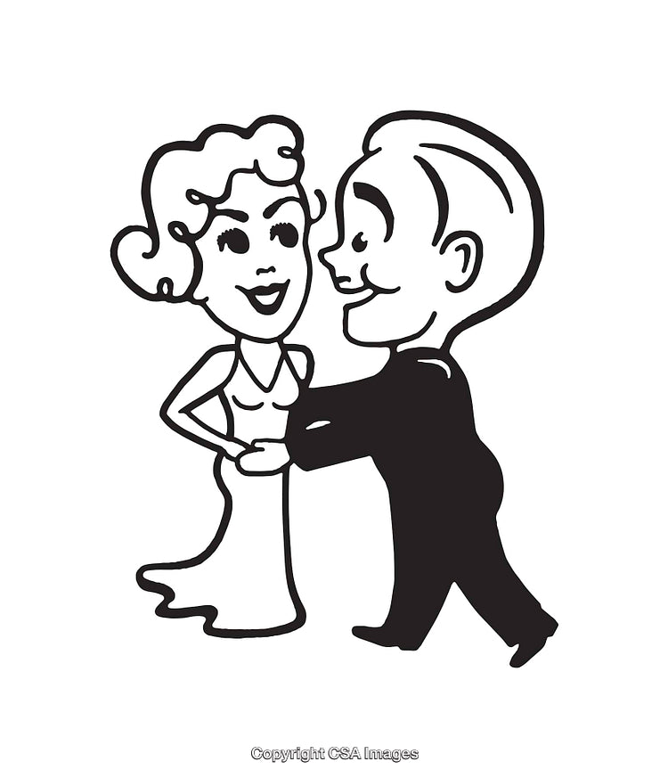 Retro Style Line Art of A Dancing Couple Caption Illustration
