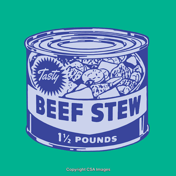 Retro Illustration of a Canned Beef Stew 1.5 Pounds Label Design