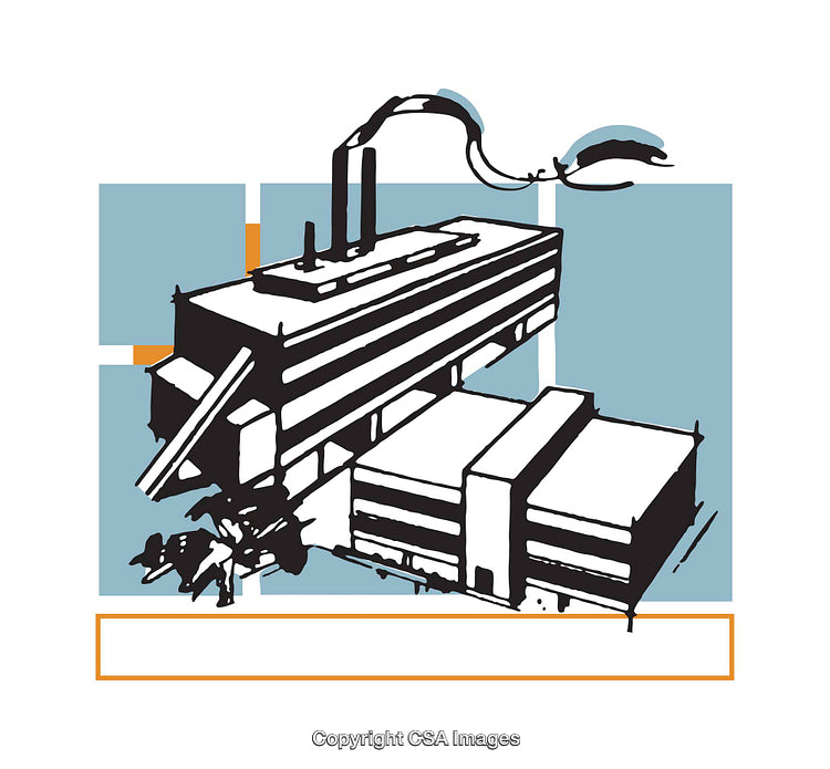 Illustration Depicting an Industrial Factory with Geometric Design Elements