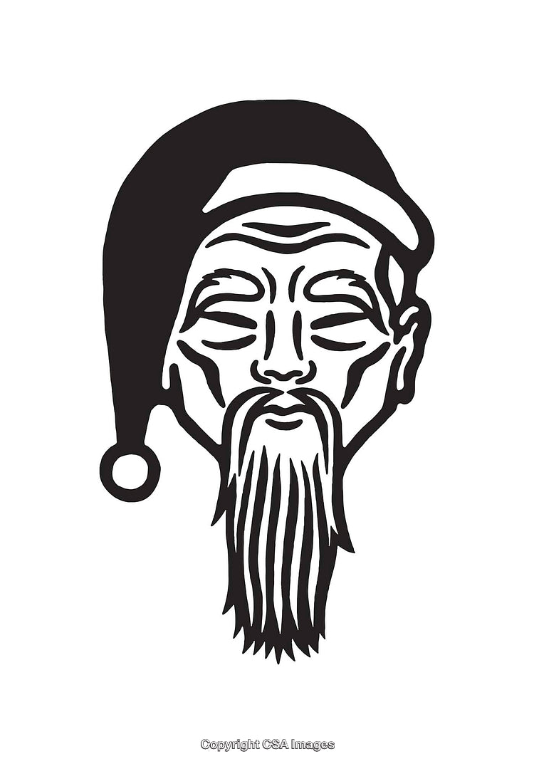 Black and White Line Art of a Bearded Face in a Festive Hat