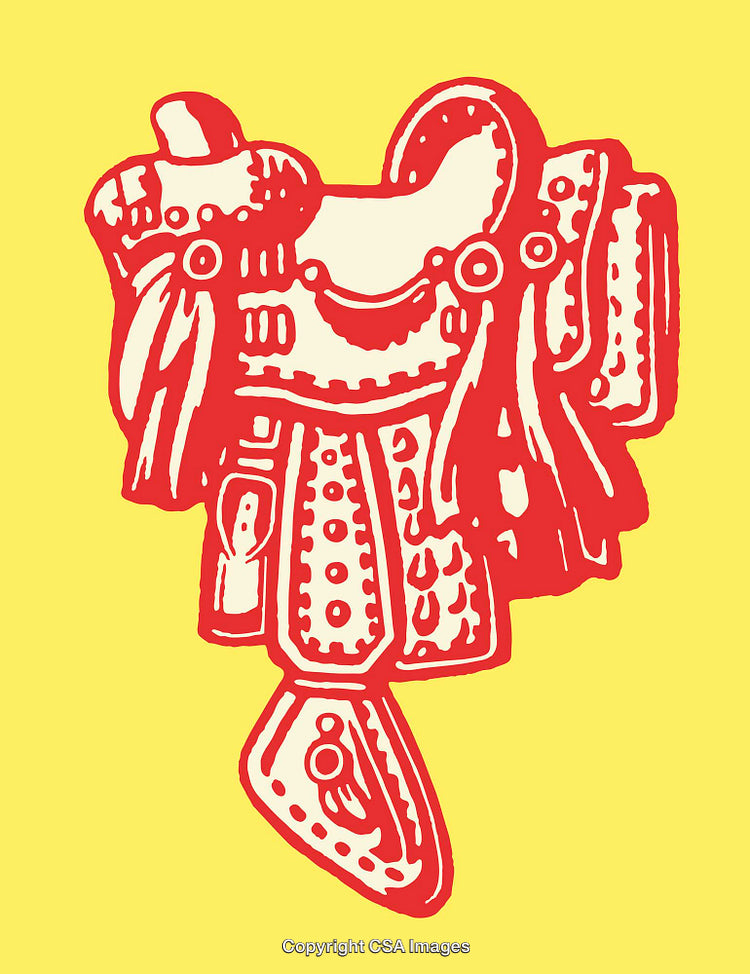 Western Saddle in Bold Colorful Line Art Illustration