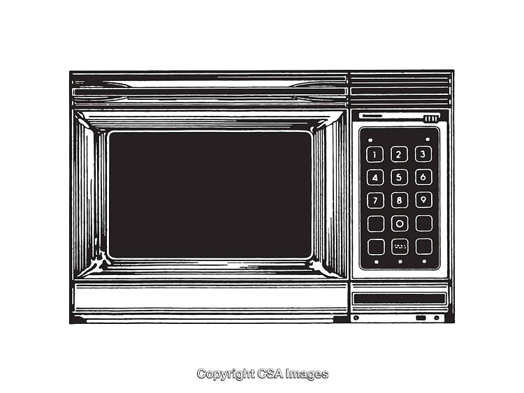 Retro Style Microwave Oven Line Art Illustration in Black and White