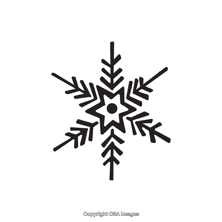 Elegant Black and White Snowflake Design with Stylized Geometric Details