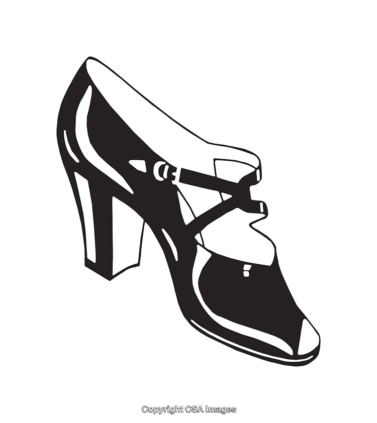 Black and White Line Art Illustration of a Stylish High Heel Shoe