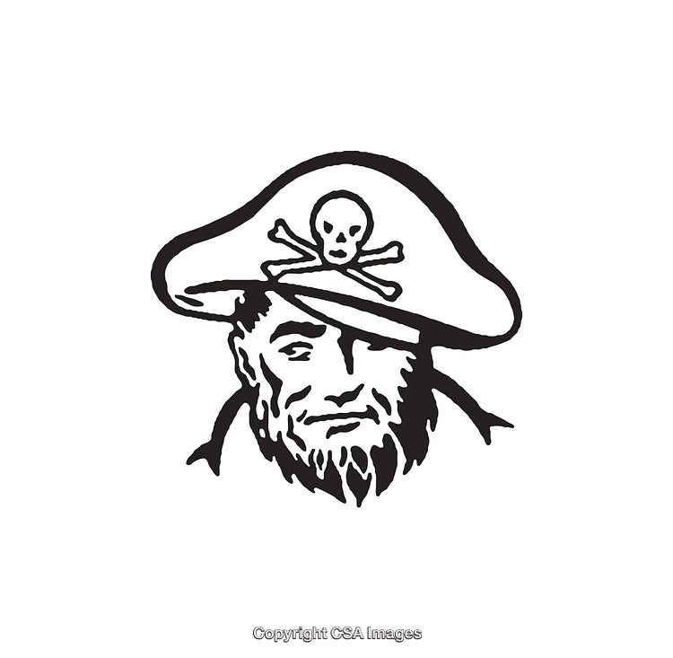 Black and White Pirate Illustration with Classic Skull and Crossbones Hat Design