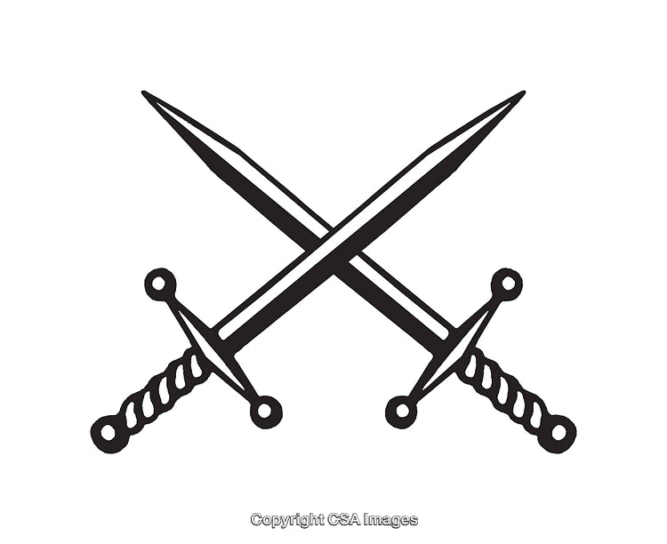 Black and White Illustration of Two Crossed Swords