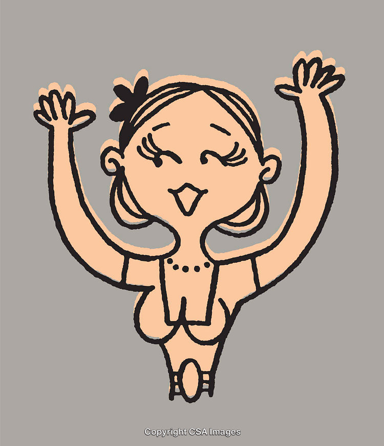 Playful Cartoon Illustration of a Happy Character with Arms Raised