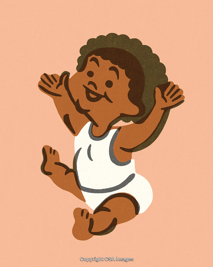 Adorable Cartoon Baby in White Onesie with Happy Expression