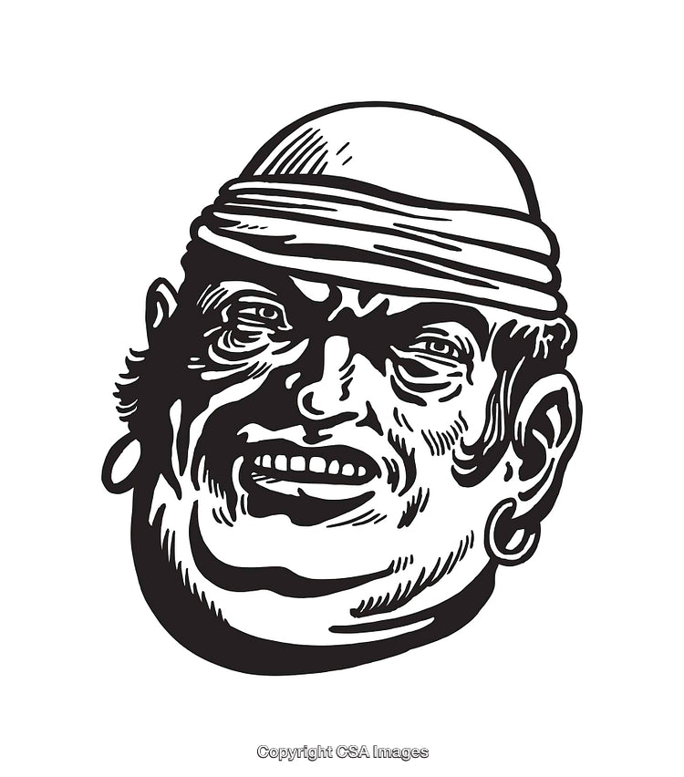 Black and White Line Art Illustration of a Character Face