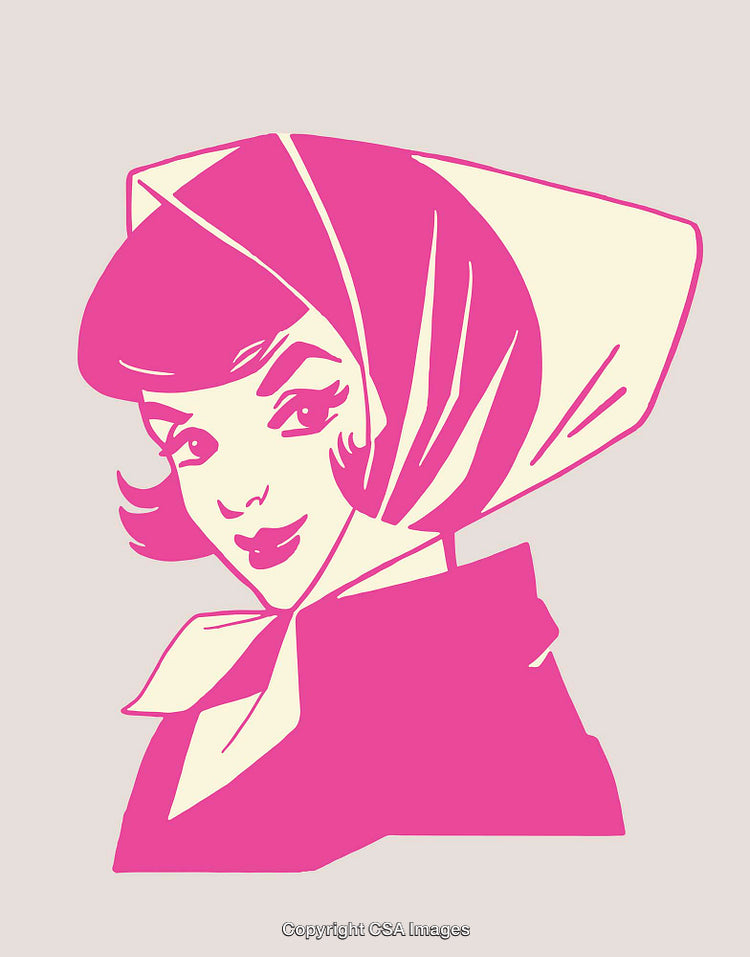 Stylish Vintage Line Art Portrait in Pink and Cream Tones