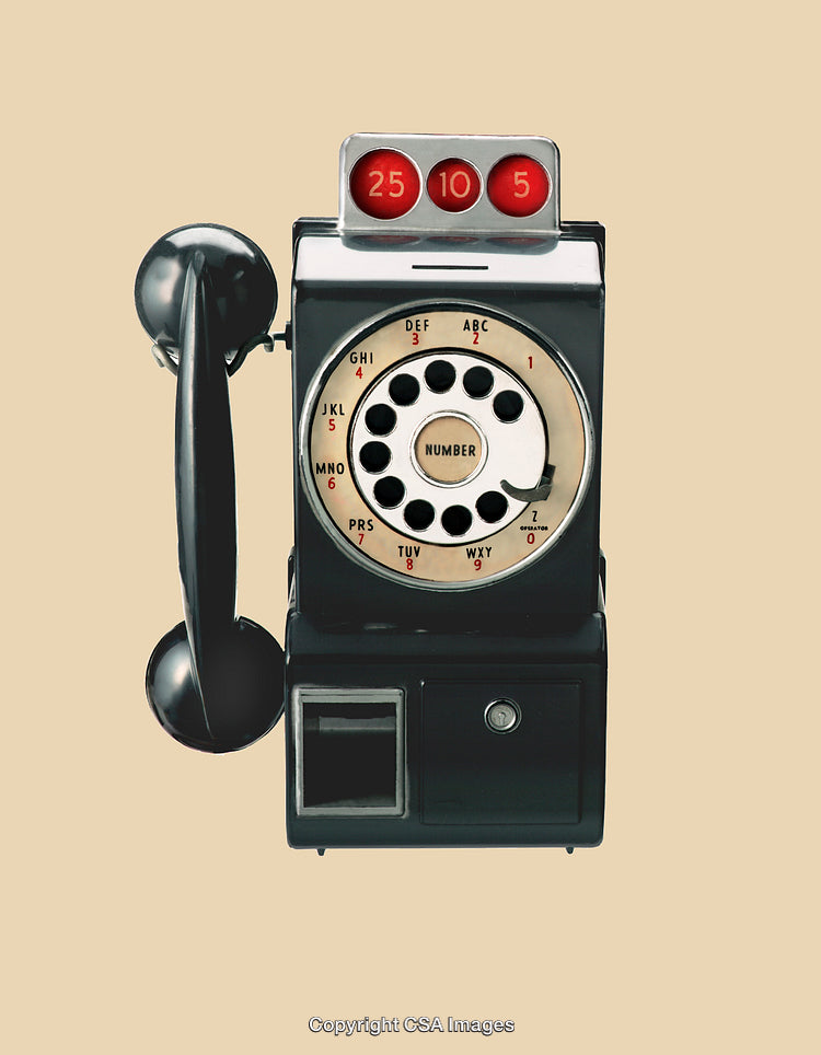 Vintage Rotary Dial Coin Phone Against Neutral Background