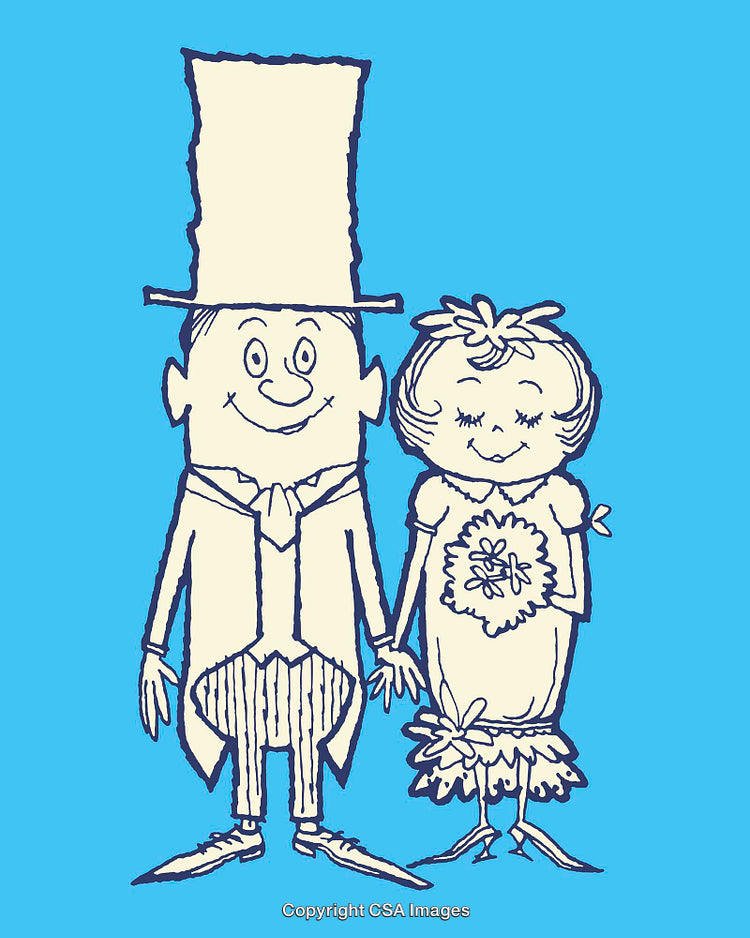 Vintage Cartoon Illustration of a Couple in Wedding Attire