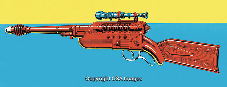 Retro Style Illustration of a Futuristic Rifle in Bright Colors