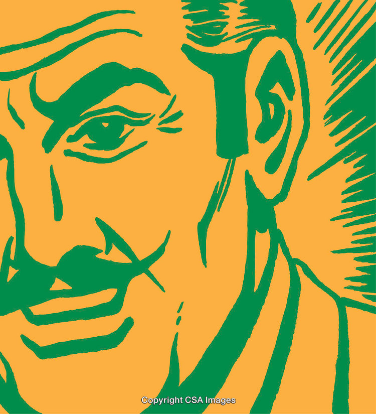 Abstract Vintage Style Illustration of Smiling Man in Bold Colors