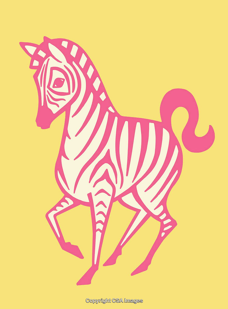 Pink and Yellow Zebra Illustration on Bright Background