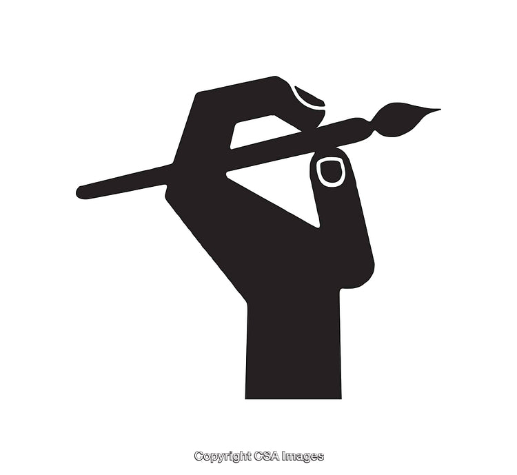 Minimalist Black and White Icon of a Hand Holding a Paintbrush