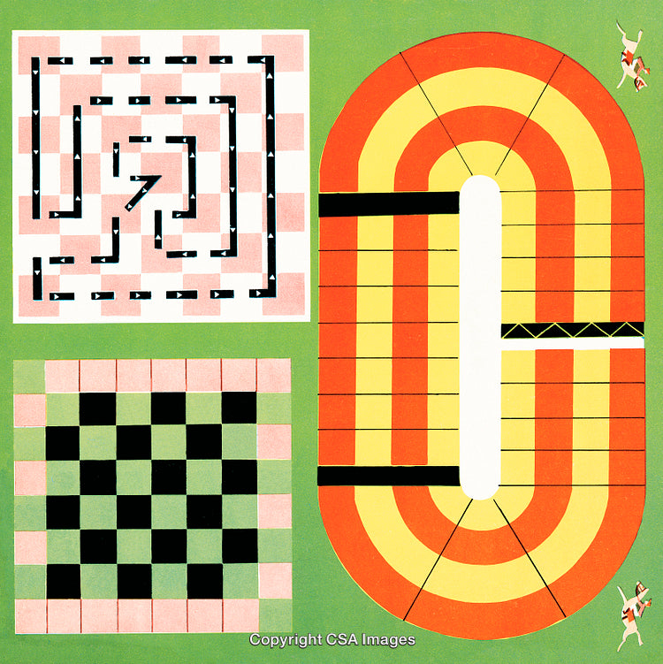 Colorful Geometric Game Boards with Abstract Patterns and Playful Details