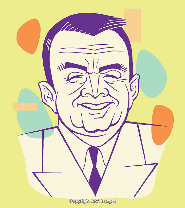 Colorful Line Art Portrait Illustration of Smiling Gentleman in Abstract Style