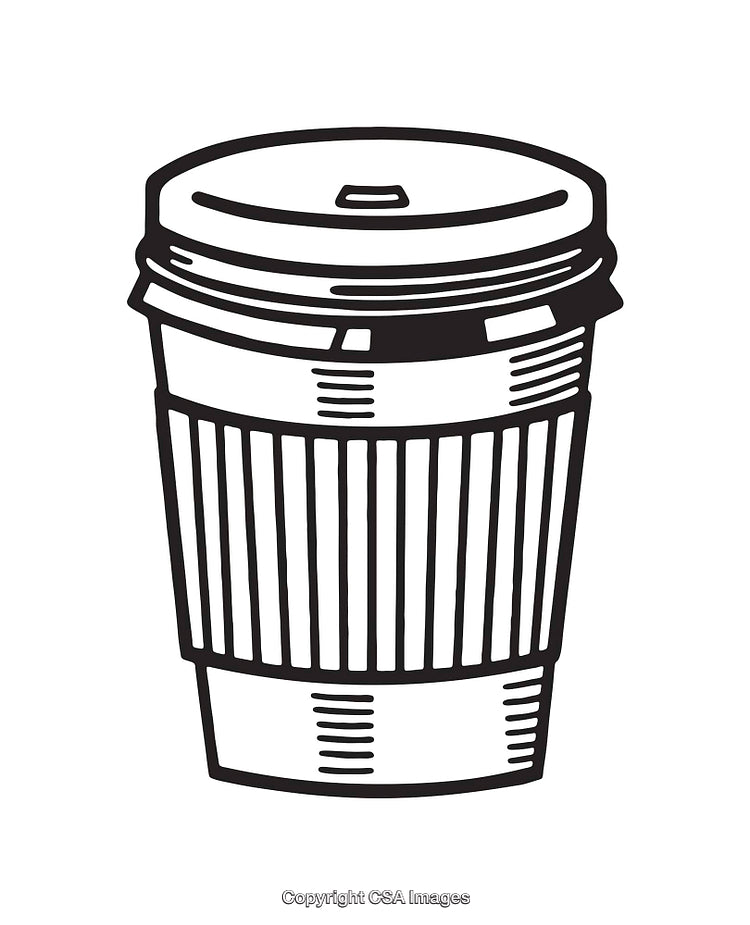 Stylized Line Art Illustration of a Takeaway Coffee Cup with Lid