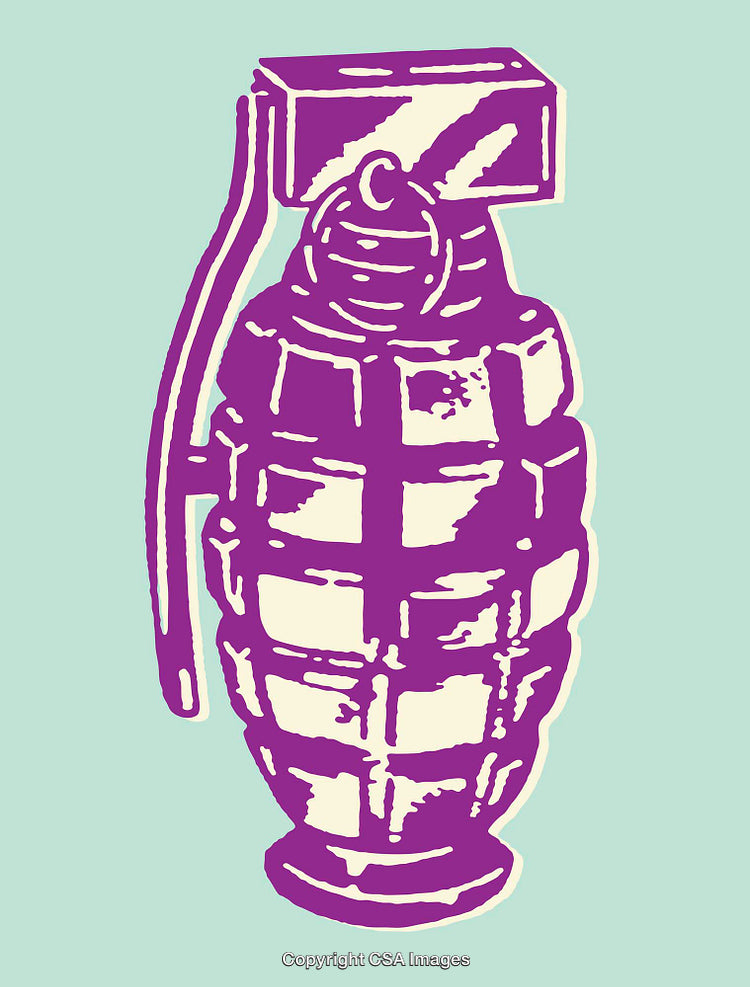 Pop Art Style Purple Grenade on Light Blue Background