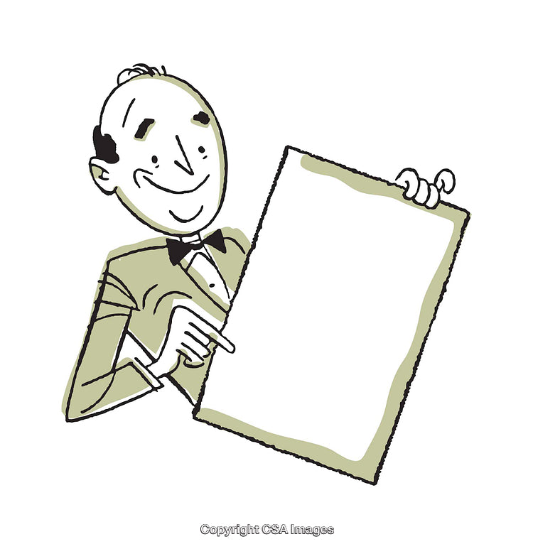 Retro Style Illustration of a Smiling Man Holding a Blank Sign Board